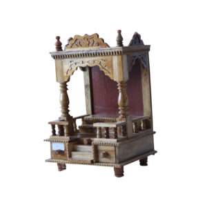 Handcrafted Wooden Temple with Intricate Elephant Carvings